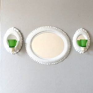 Burwood Vintage hobnail oval mirror with matching mirrored candleholders
